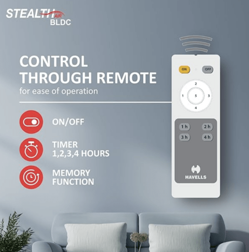 Havells 1200Mm Stealth Air Bldc Bldc Motor Ceiling Fan | Remote Controlled, High Air Delivery Fan | 5 Star Rated, Upto 60% Energy Saving, 2 Year Warranty | (Pack Of 1, Pearl White) - 5 Stars - Image 2